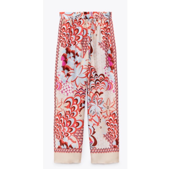 ZARA NWT SS21 MULTICOLORED FLOWY PATCHWORK PANTS - Picture 3 of 8